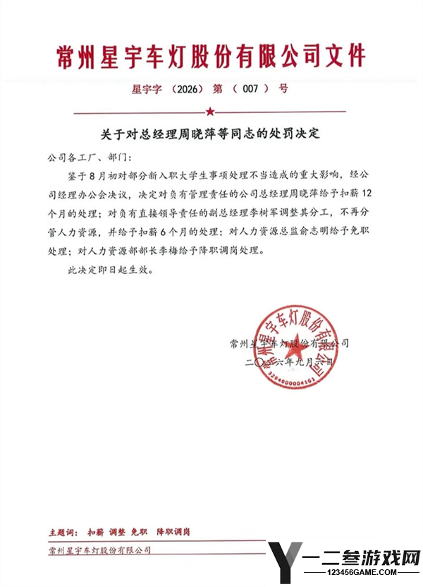 星宇车灯处罚决定再度变更,未设人力资源总监岗位引发关注